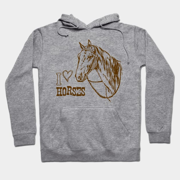 I Love Horses, Monochrome Horse Illustration with Text Hoodie by Biophilia